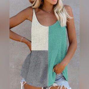 Medium Teal Colorblock Knit Tank Top Like New